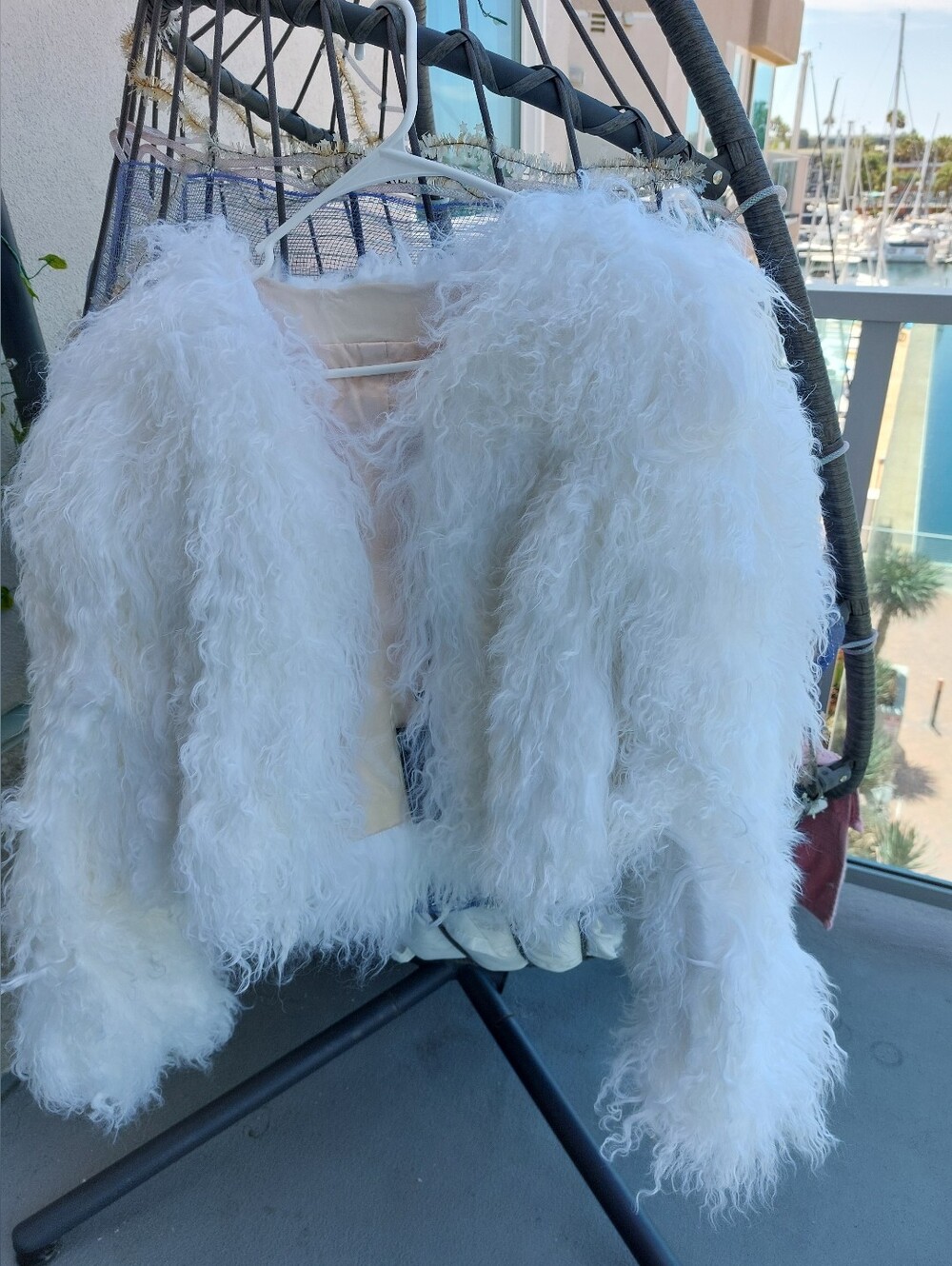 Genuine Mongolian Lamb Fur White Jacket Size M
